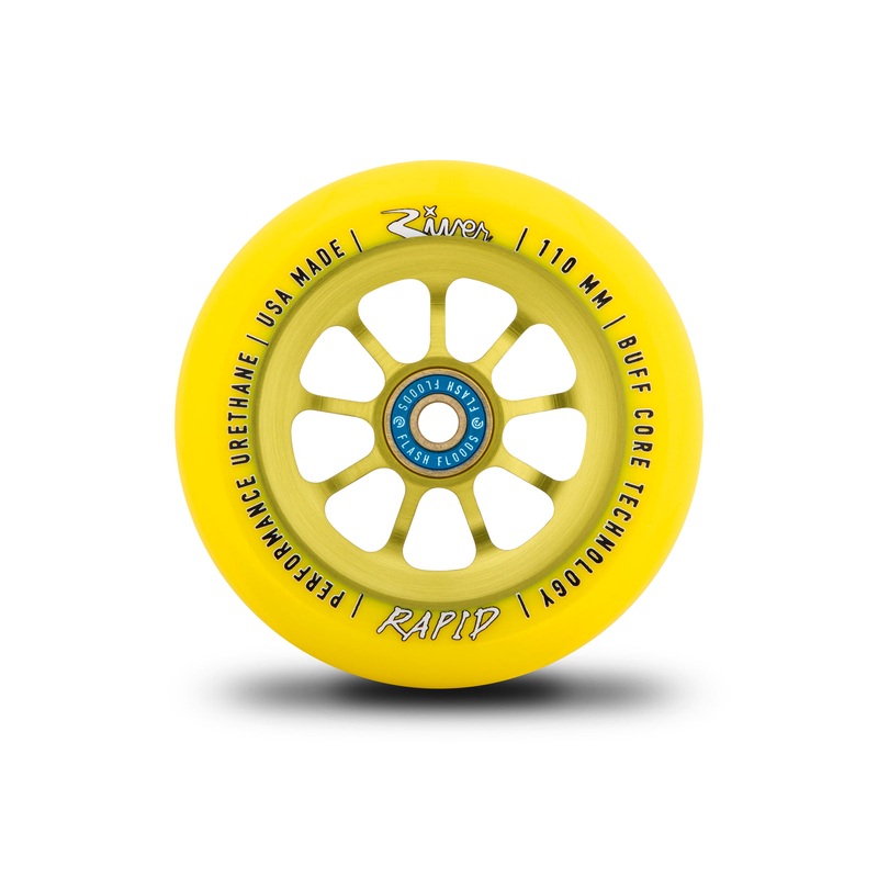 River Wheel Co Natural Sunrise Rapids 110mm Yellow on Yellow Scooter Wheel Single