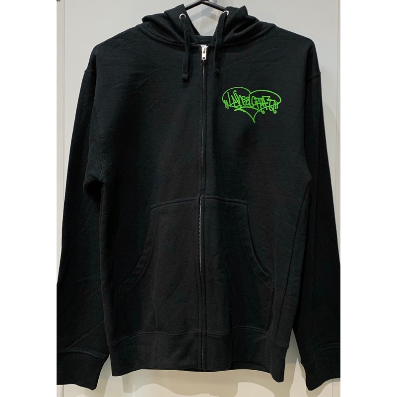 Wheelcraft Green Heart Zip Black Hoodie