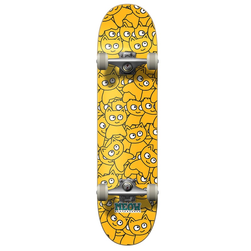Meow Sticker Pile Yellow Mini 7.5" Complete Skateboard