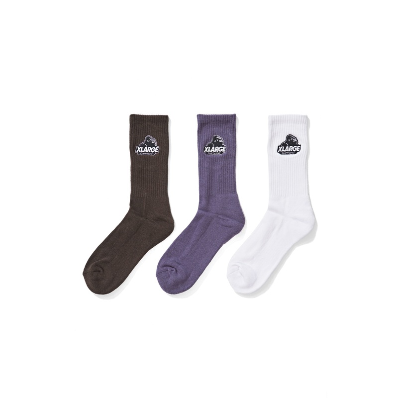 Xlarge Slanted Logo White/Brown/Grey 3 Pack Socks
