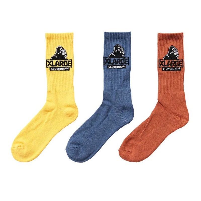 Xlarge Slanted Logo Rust/Blue/Yellow 3 Pack Socks
