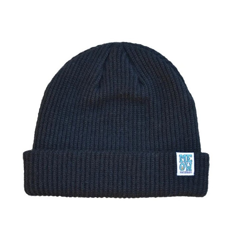 Meow Stacked Black Beanie