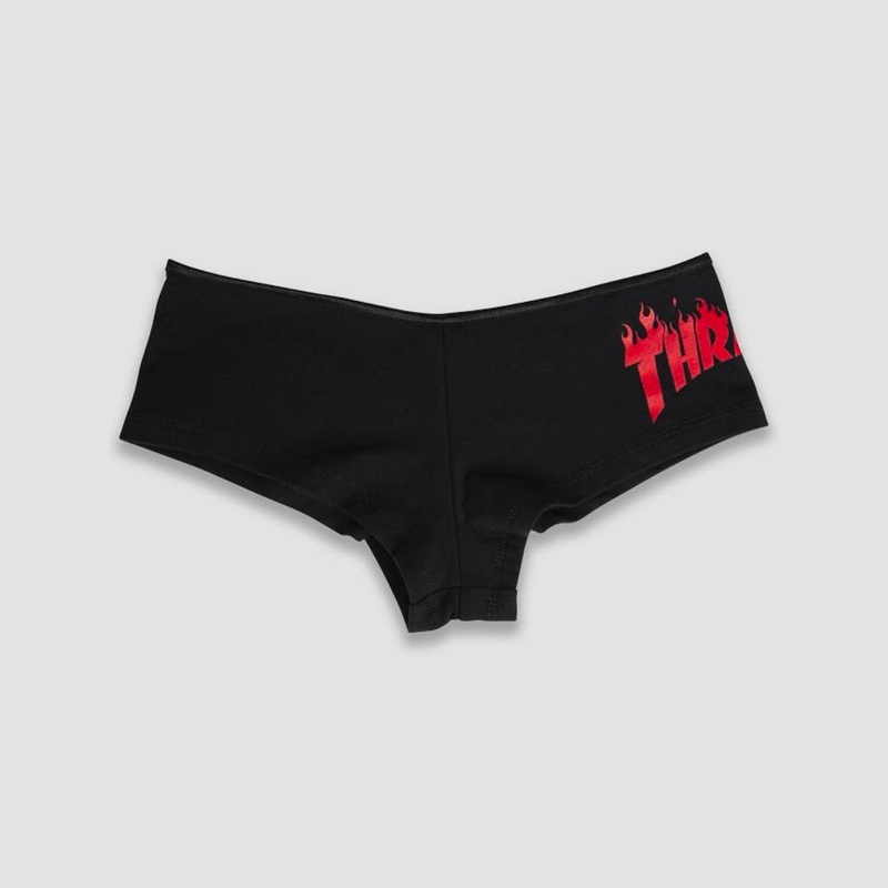 Thrasher Flame Logo Hot Shorts Black - Womens